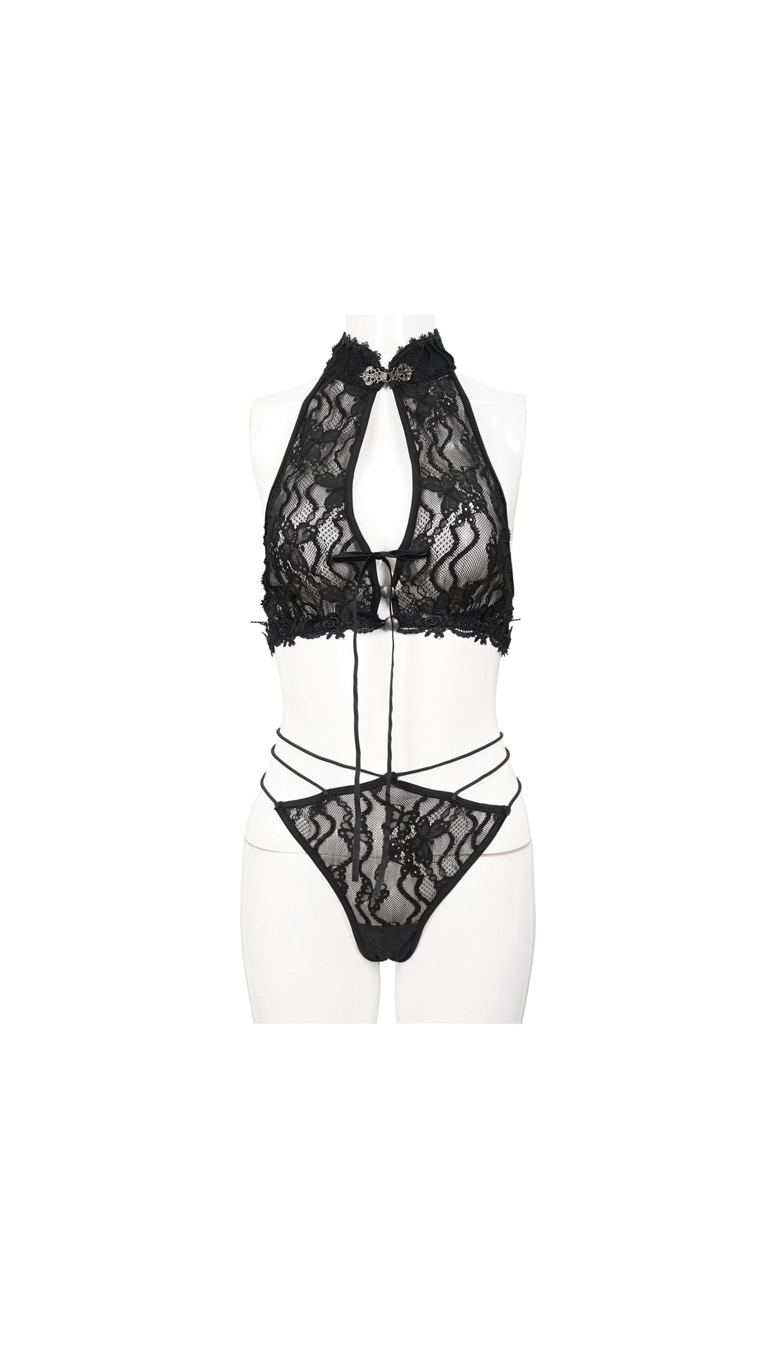 Devil Fashion Gothic Lingerie-Set – Transparente Spitze mit hohem Kragen