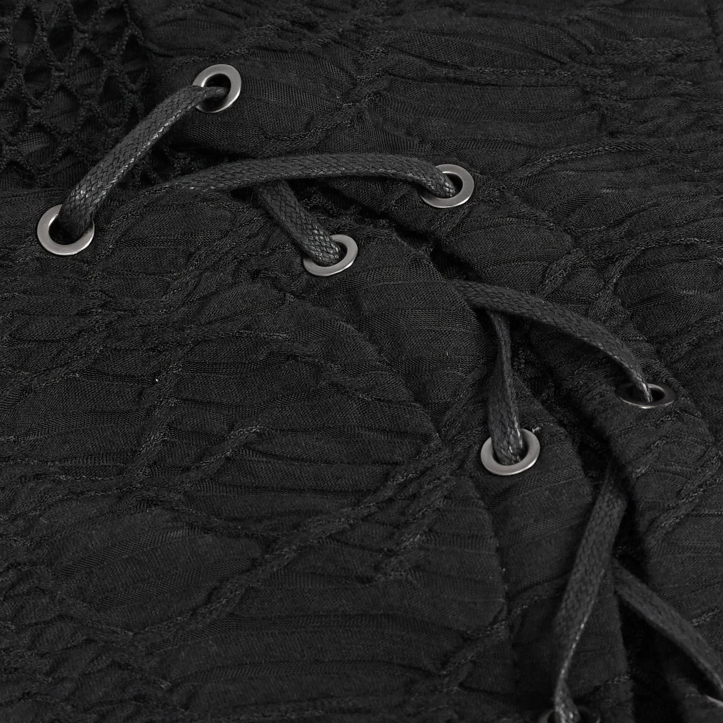 Hexa Restraint Crop – Gothic Cut-Out Longsleeve mit Schnürung, Netz & Pentagramm