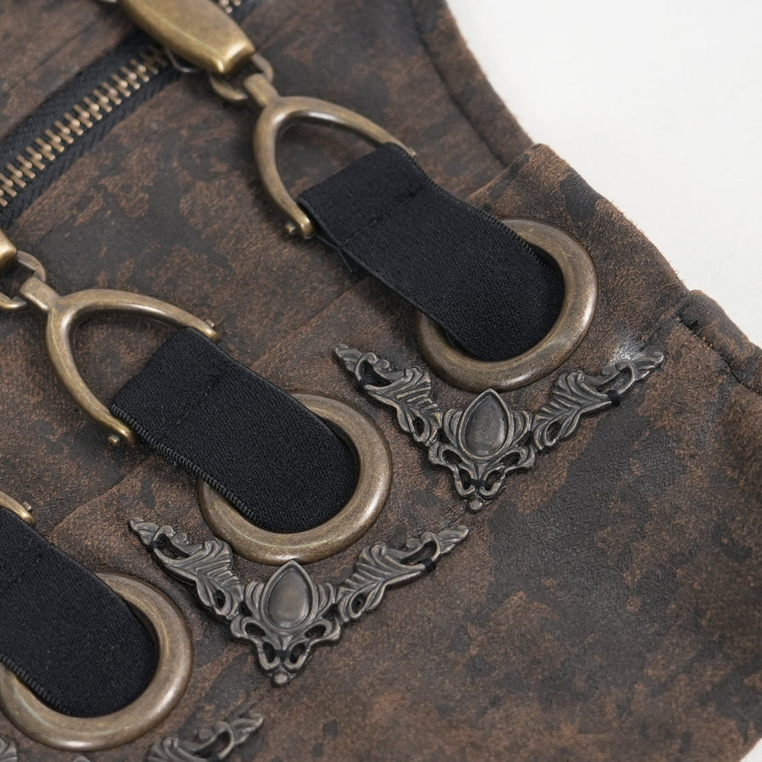 Steampunk Waist-Cincher in Braun/Bronze – Figurbetonter Underbust Korsettgürtel mit Metallelementen von Devil Fashion