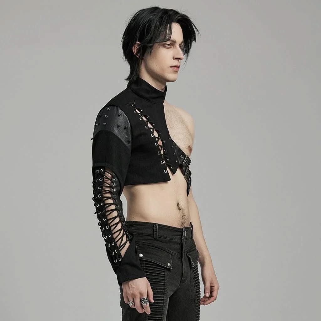 Atreides – Herren Dark Punk Einarm-Bolero Harness mit Kunstleder, Schnürung & Spikes.
