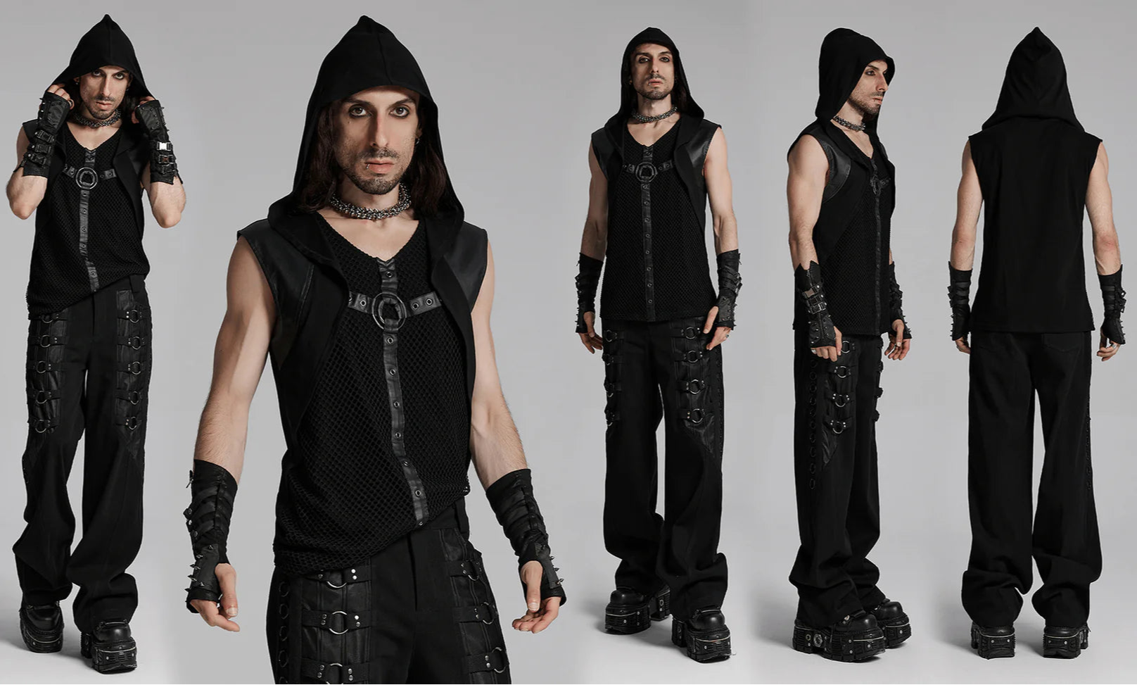 Ärmellose Gothic Herrenweste mit O-Ringen und Nieten