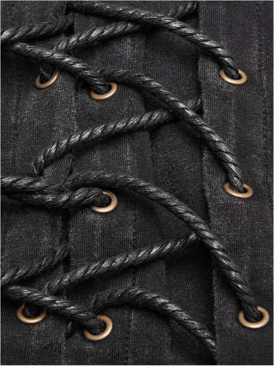 Schwarzer Herren Steampunk Pullover mit Schnürung & Schnallen – Punk Rave.