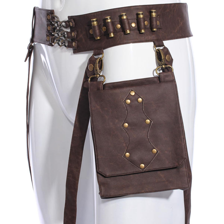 Abnehmbare Tasche und Patronenhülsen-Dekor am Steampunk Gürtel