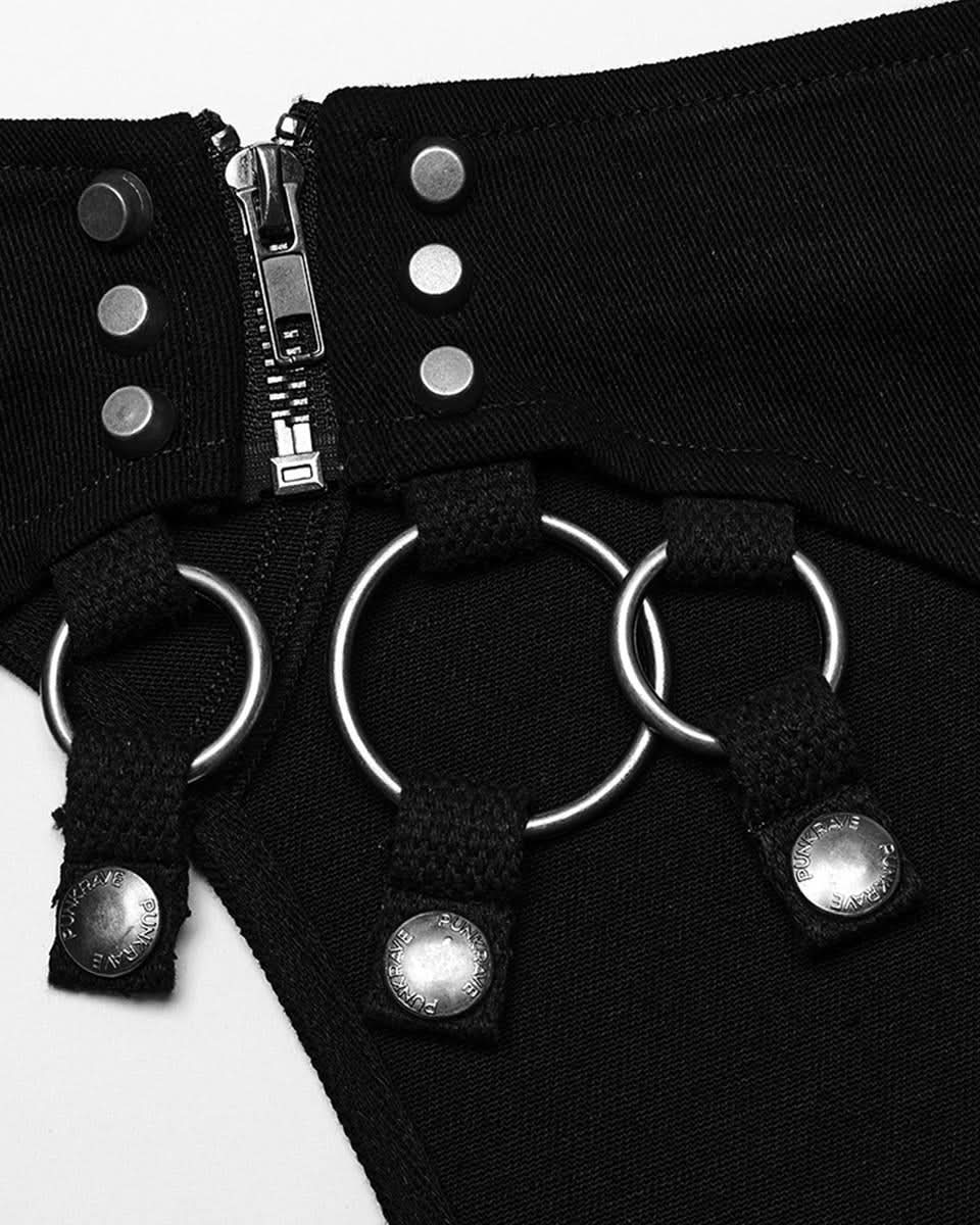 Punk Rave Shorts mit Reißverschluss und Schnallen-Detail
