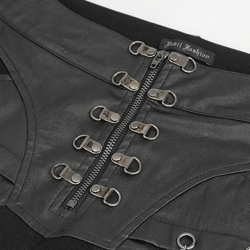 Devil Fashion Herrenjeans Schwarz – Distressed Gothic Hose mit Ketten & Kunstleder.