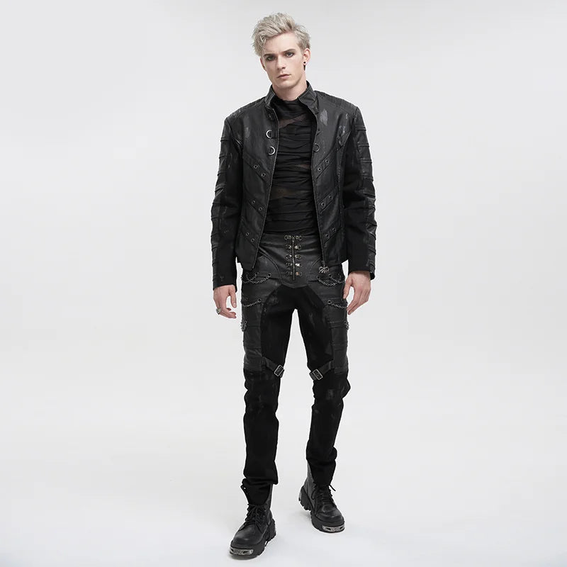 Devil Fashion Herrenjeans Schwarz – Distressed Gothic Hose mit Ketten & Kunstleder.