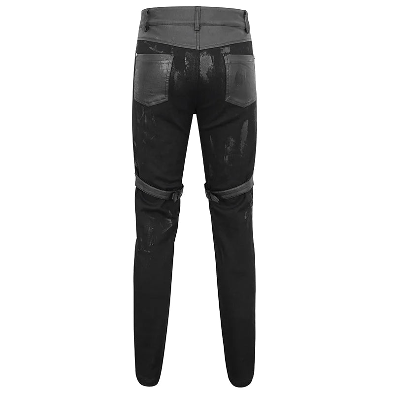 Devil Fashion Herrenjeans Schwarz – Distressed Gothic Hose mit Ketten & Kunstleder.