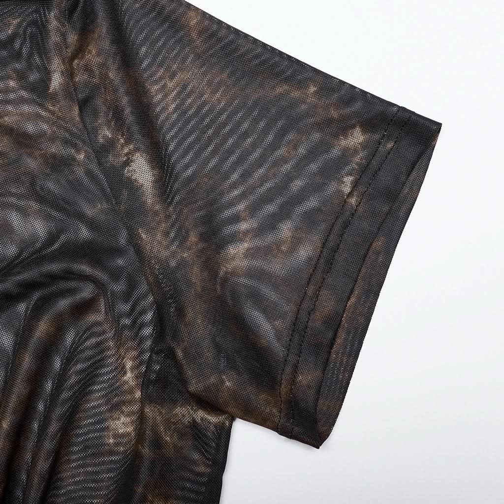Abstrakter Print auf schwarzem Mesh T-Shirt für Männer