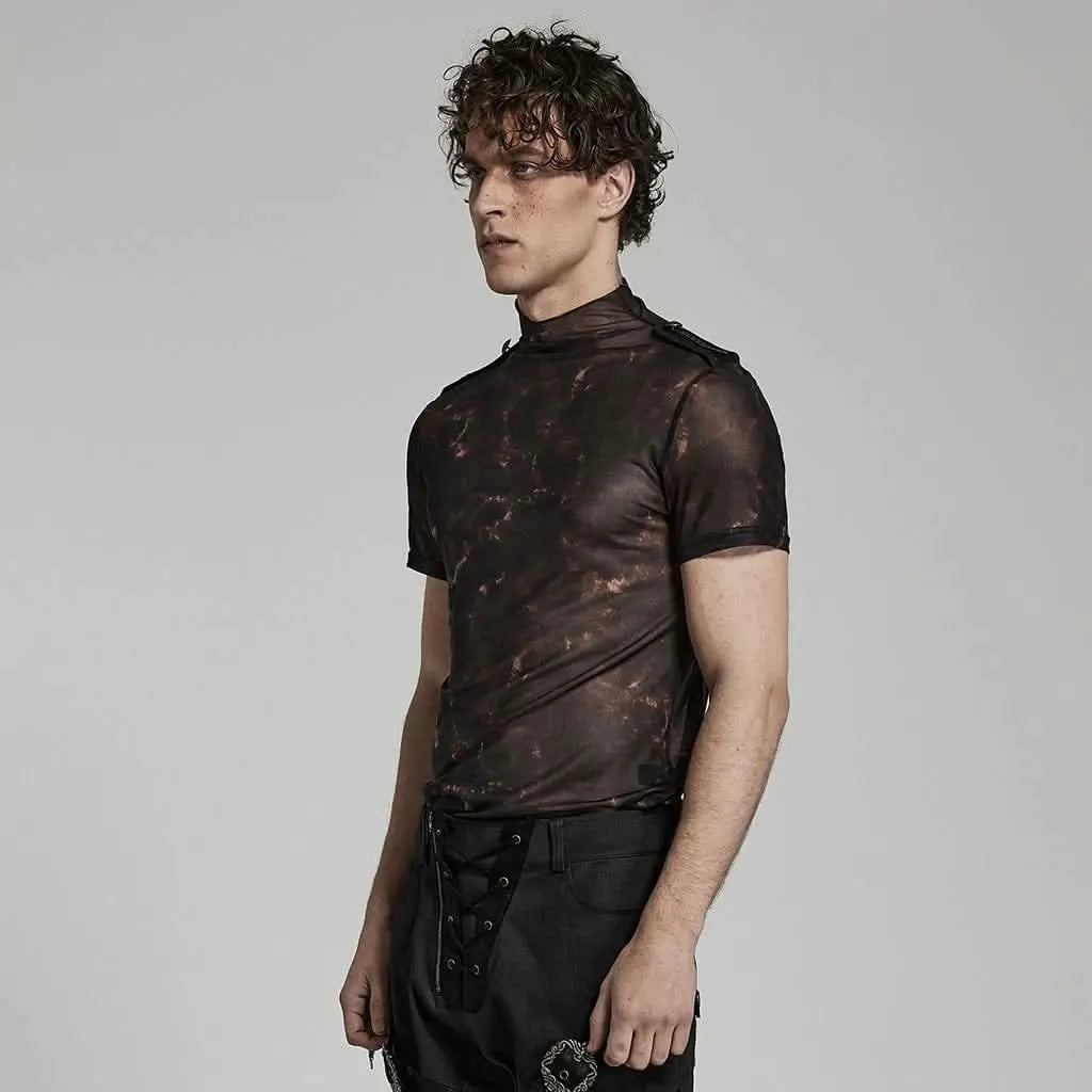 Abstrakter Print auf schwarzem Mesh T-Shirt für Männer