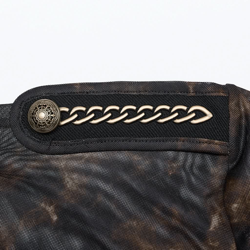 Schulterklappe mit Knöpfen – Punk Rave Mesh Shirt