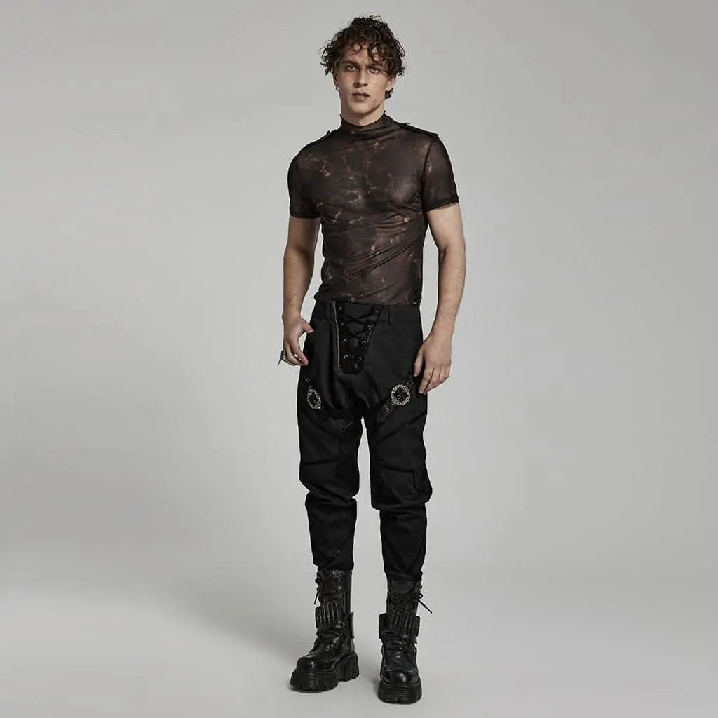 Herren Gothic Outfit mit Mesh Shirt und schwarzer Hose
