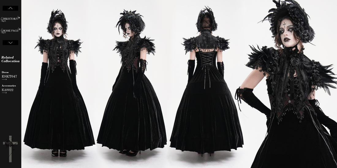 Gothic Bolero mit Federn für Dark Fashion Events, LARP und Gothic Szene