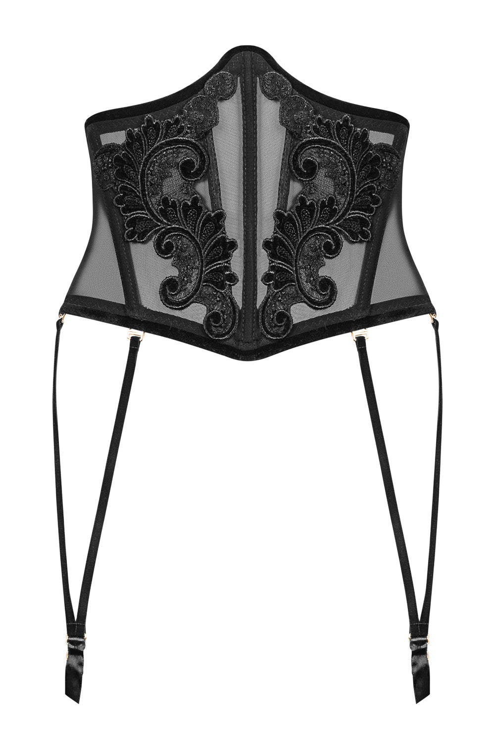 Seitliche Ansicht des verführerischen Petite Noir Korsetts mit perfekter Taillenformung