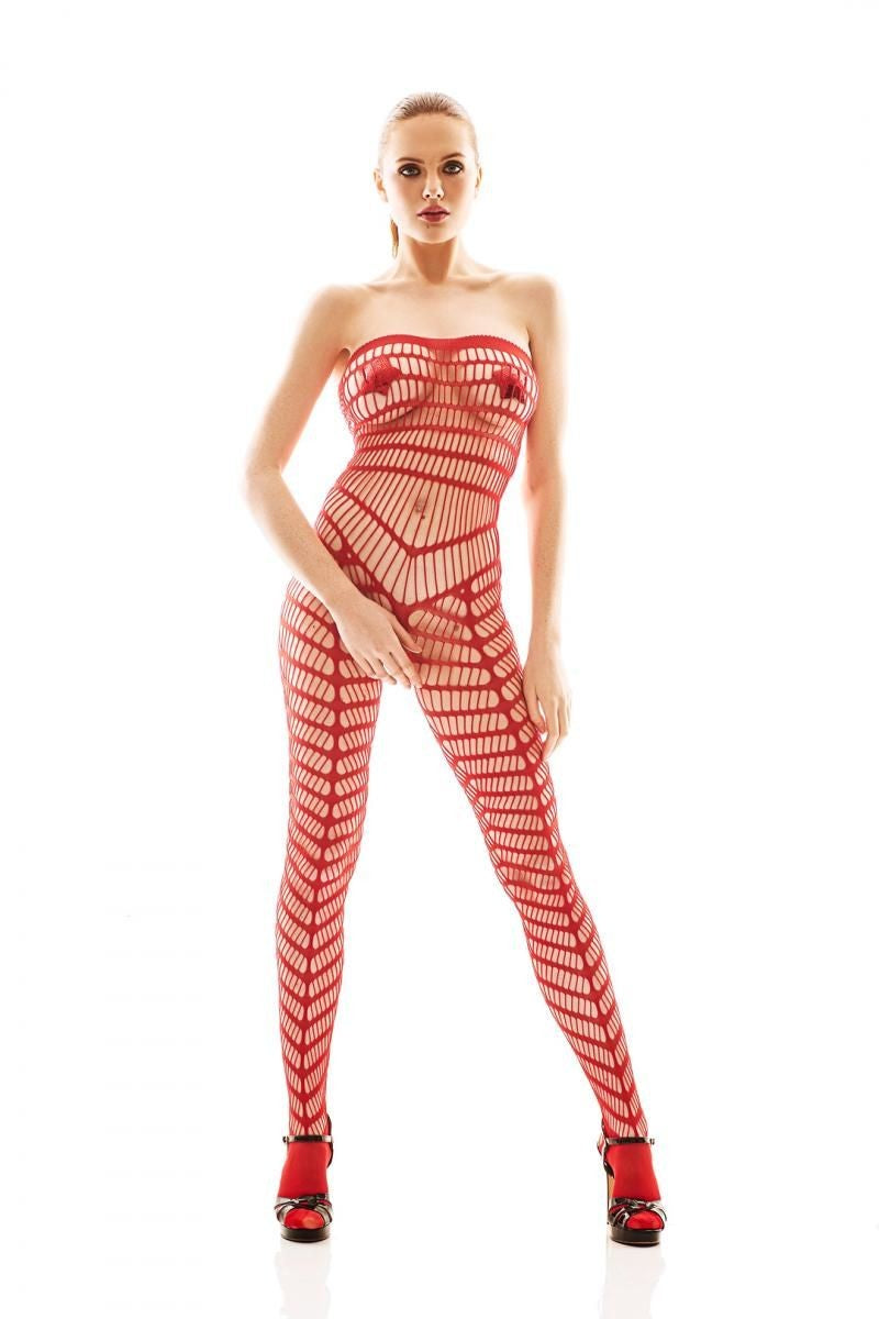 Sexy roter Bodystocking schrittoffen – Provokanter Look von Anais
