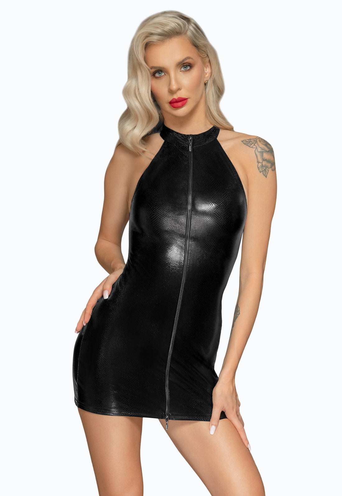 Minikleid im Schlangenlook mit Frontreißverschluss