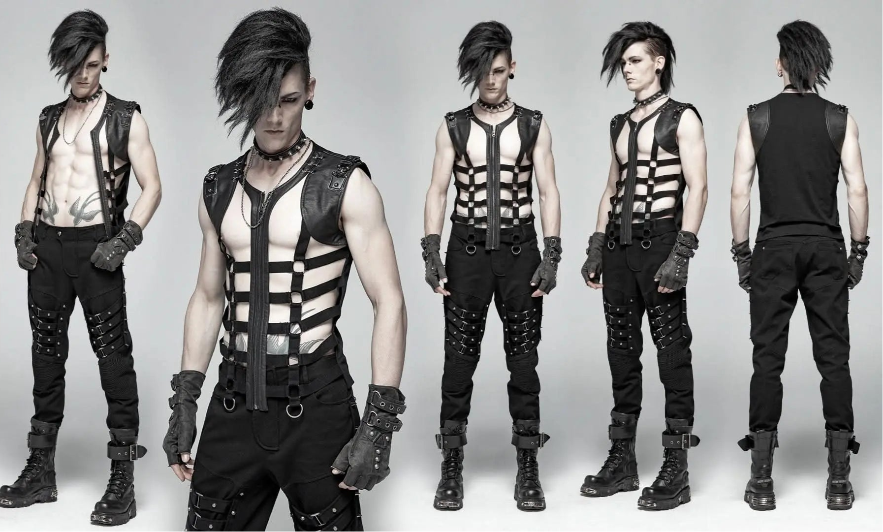 Gothic Fetisch Weste für Herren im Cut-Out Käfig Design mit O-Ringen – Punk Rave