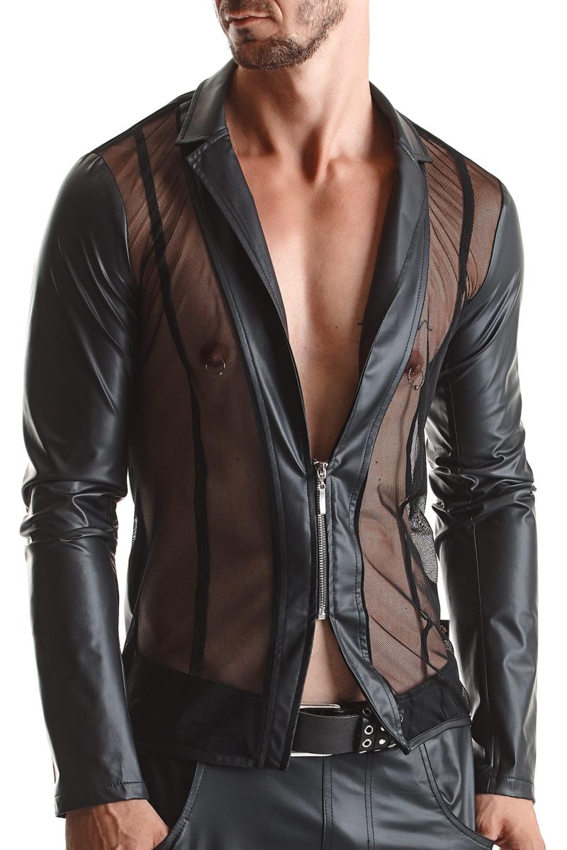 Herren Fetish Mode Jacke aus Wetlook mit transparenten Mesh-Einsätzen