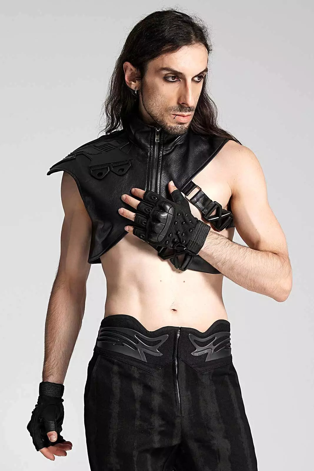 Herren-Handschuhe im Cyberpunk-Style, halboffen mit Kunststoffplatten