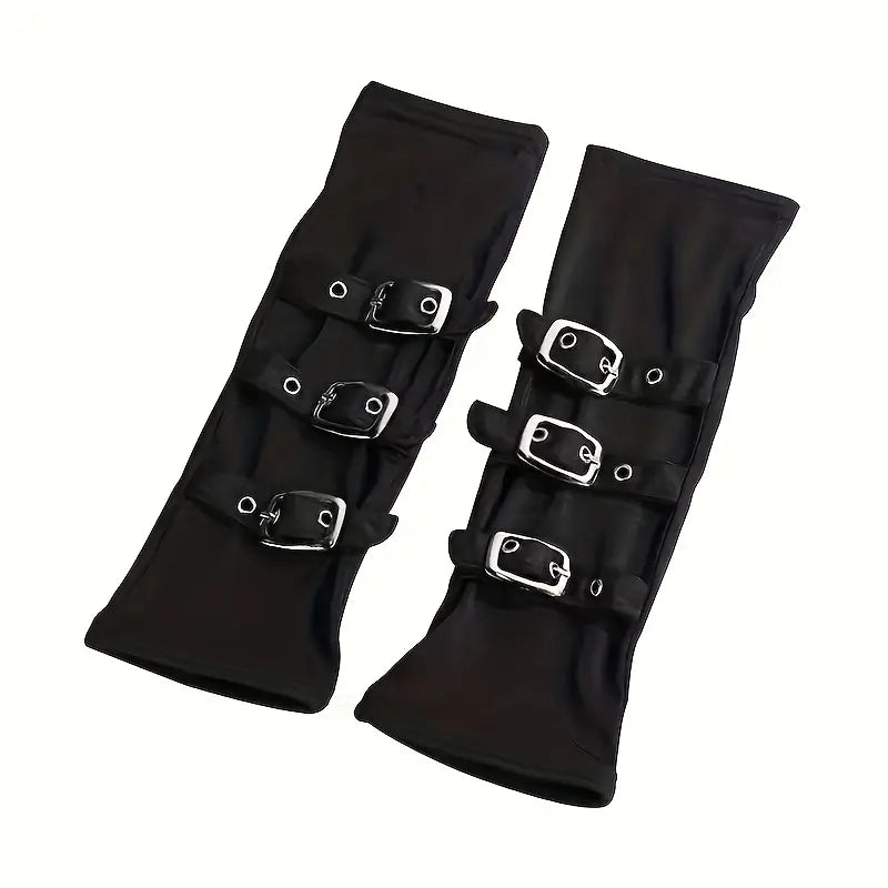 Fingerloses schwarzes Ärmelbündchen mit glänzenden Metallschnallen