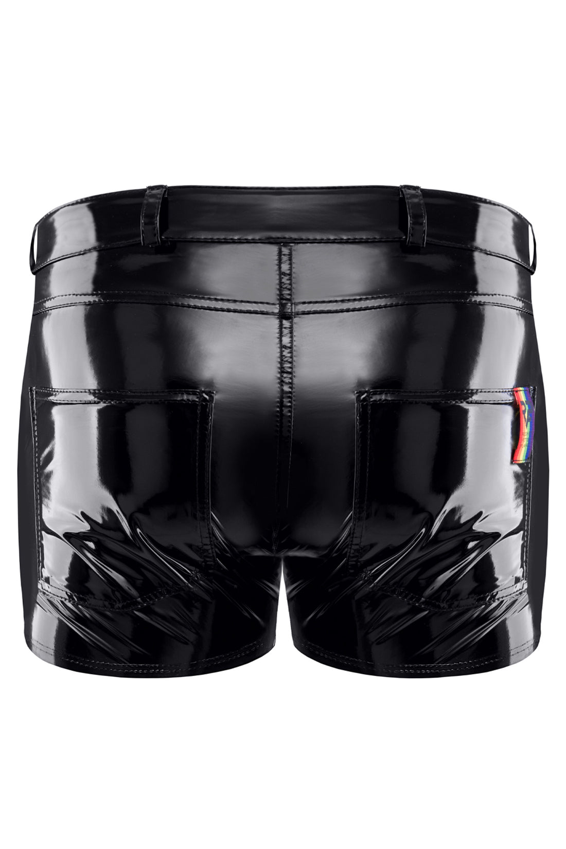 Lack-Shorts flach fotografiert – Vorder- und Rückseite auf einen Blick
