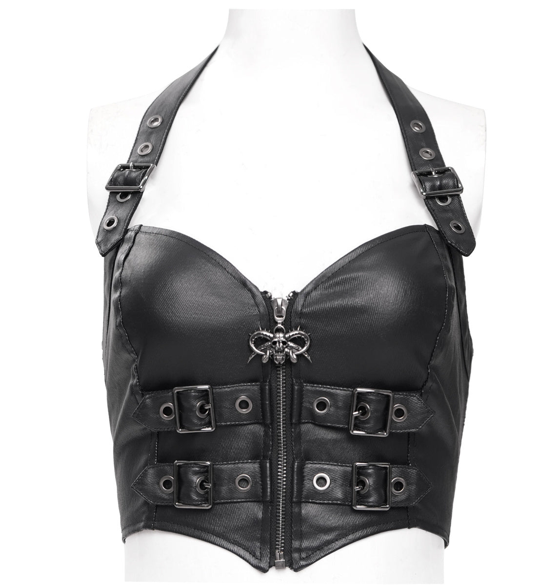 Punk Neckholder Korsett-Top mit vier dekorativen Schnallen von Devil Fashion