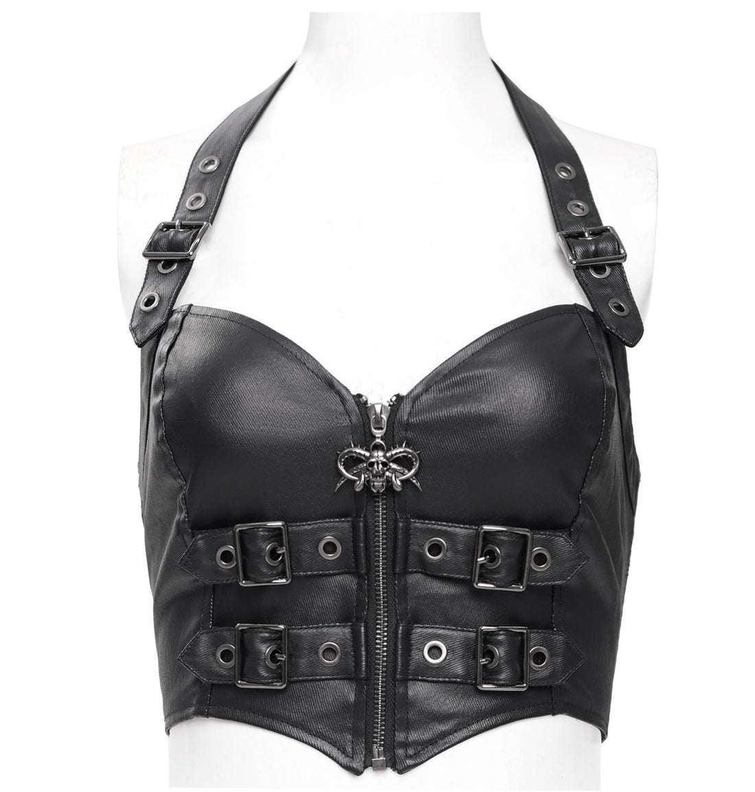 Punk Neckholder Korsett-Top mit vier dekorativen Schnallen von Devil Fashion