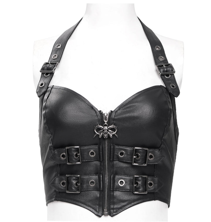 Punk Neckholder Korsett-Top mit vier dekorativen Schnallen von Devil Fashion