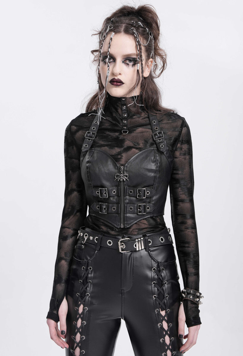 Totenkopf-Anhänger am Reißverschluss des Gothic Crop Tops