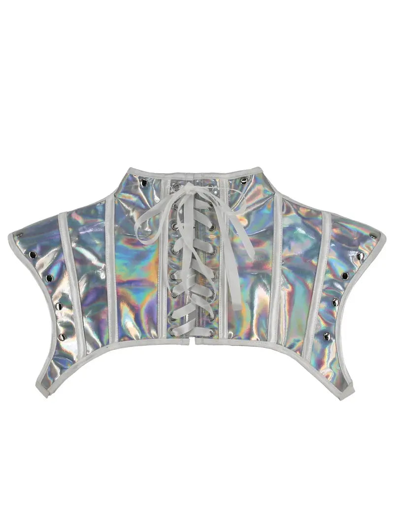 Gothic Schulter-Cape aus holographischem Vinyl mit Schnallen und Punk-Schnürung