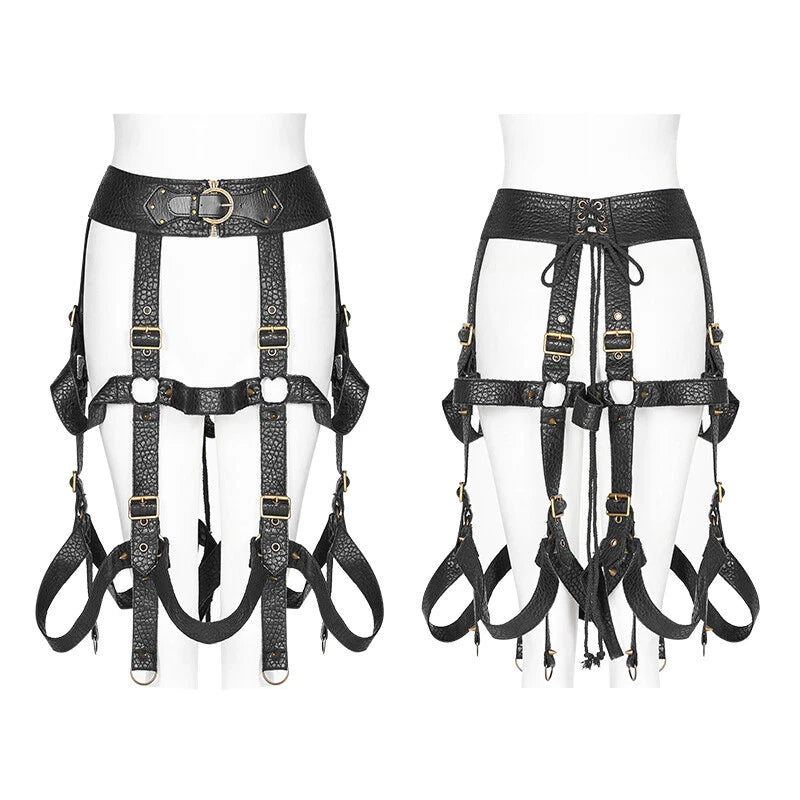 Gothic Harness Skirt – Schwarzer Steampunk Käfigrock aus Kunstleder.