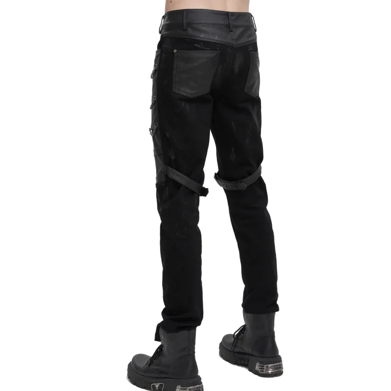 Devil Fashion Herrenjeans Schwarz – Distressed Gothic Hose mit Ketten & Kunstleder.