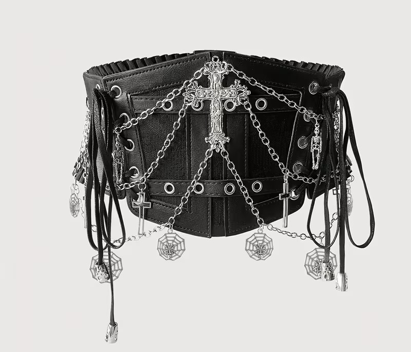 Gothic Taillengürtel – Ketten & Kreuz Design Schwarz
