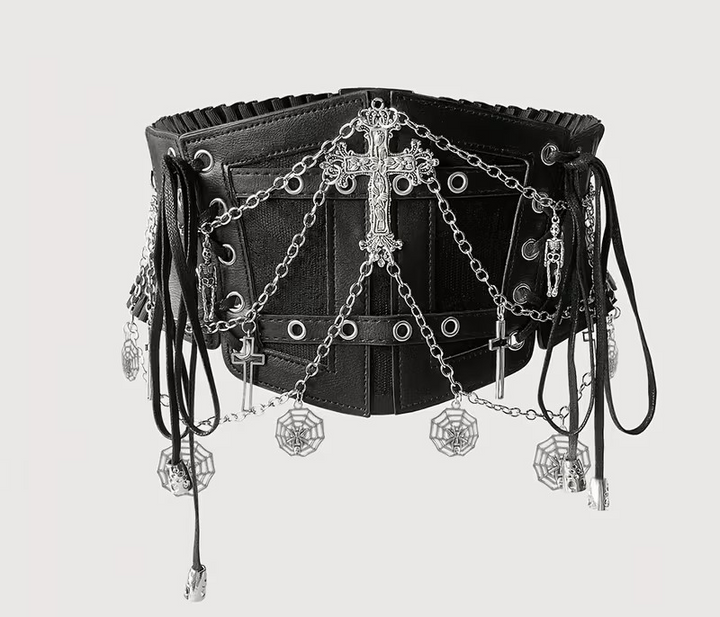 Gothic Taillengürtel – Ketten & Kreuz Design Schwarz