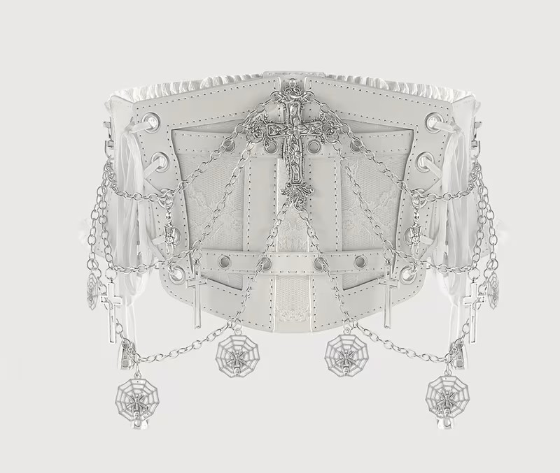 Gothic Taillengürtel von Punk Rave in Schwarz und Weiß mit Kettendekor