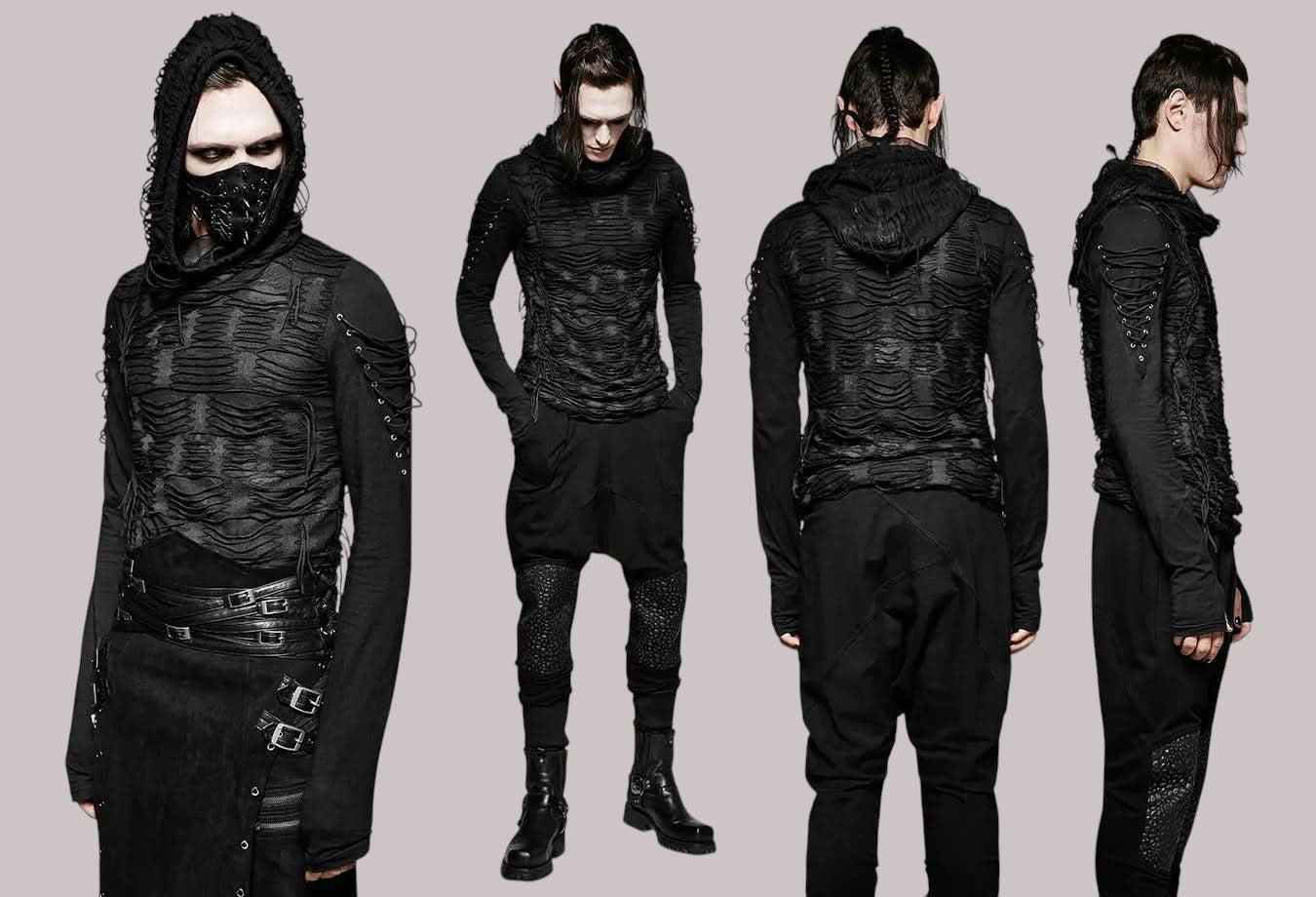 Punk Rave Gothic Hoodie in distressed look