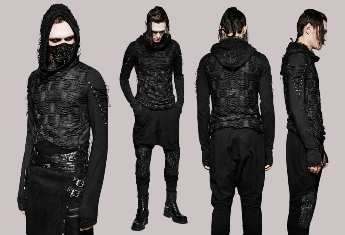 Punk Rave Gothic Hoodie im Distressed-Look