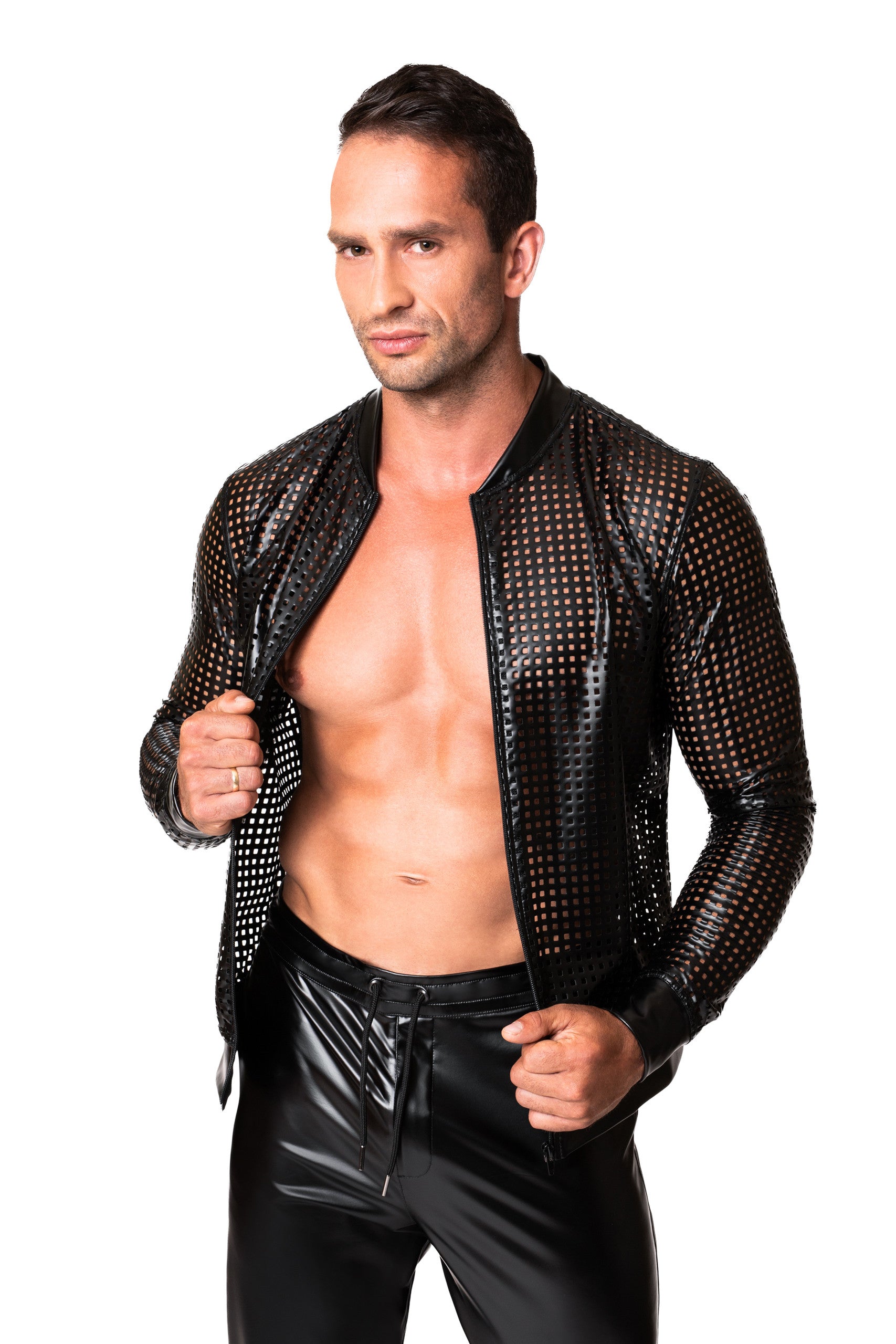 Powerwetlook Jacke mit elastischen Bündchen und Struktur