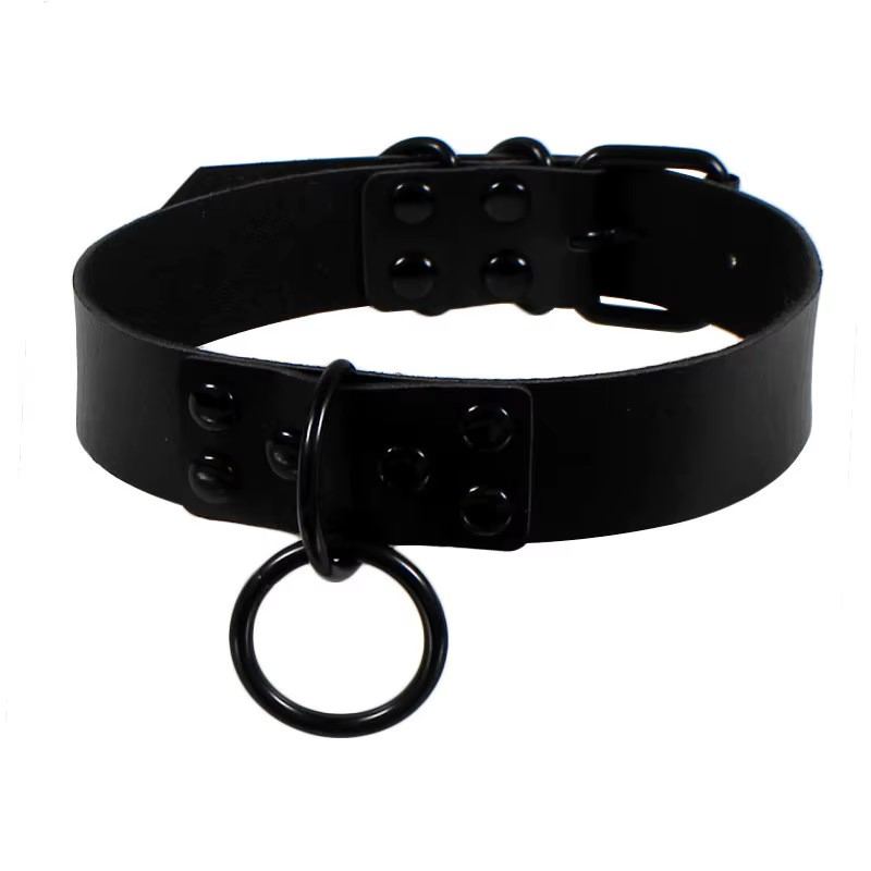 Schlichtes Lederhalsband mit schwarzem Ring| mySecretKey