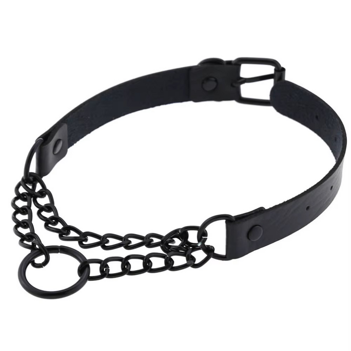 Nightbound – Schlichtes Lederhalsband mit schwarzem Ketten-Layering | mySecretKey