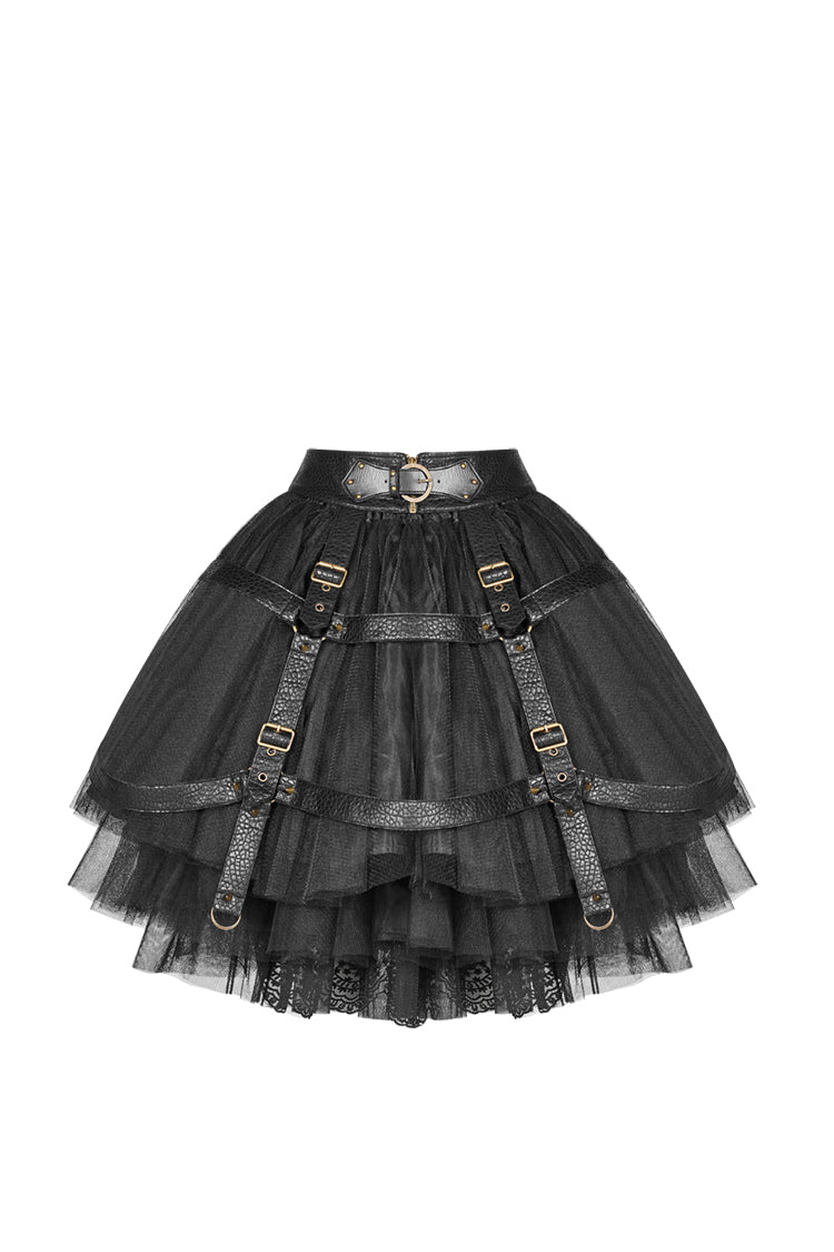 Gothic Harness Skirt – Schwarzer Steampunk Käfigrock aus Kunstleder.
