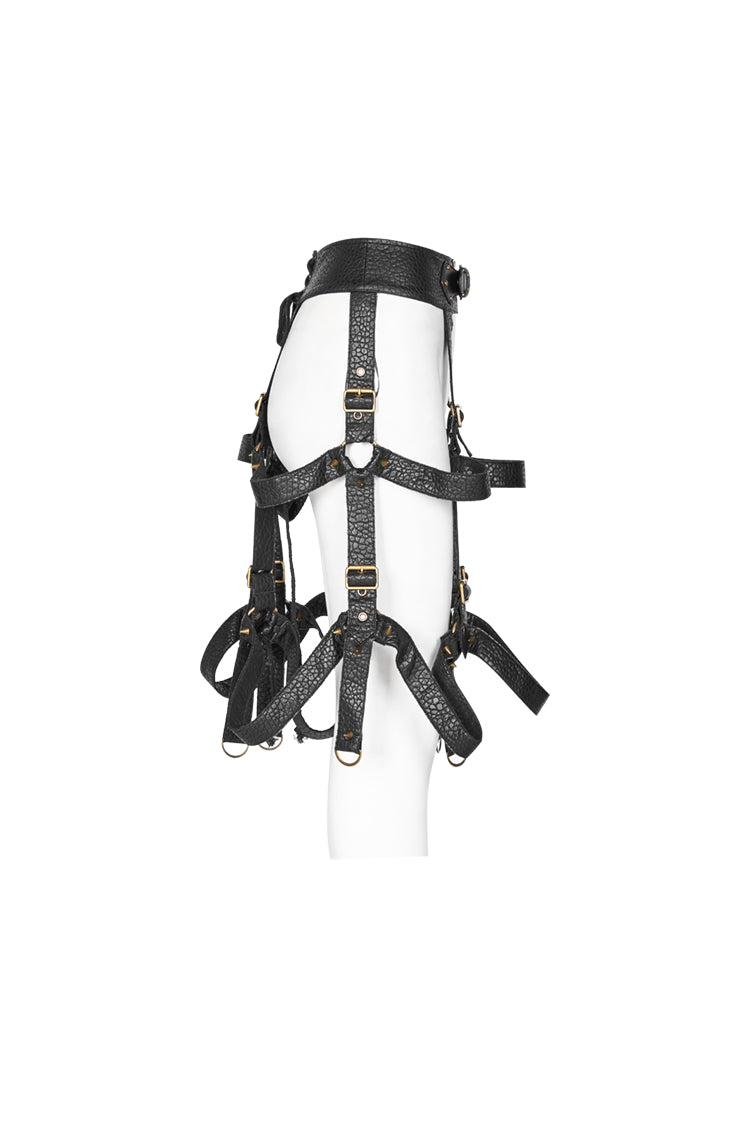 Gothic Harness Skirt – Schwarzer Steampunk Käfigrock aus Kunstleder.