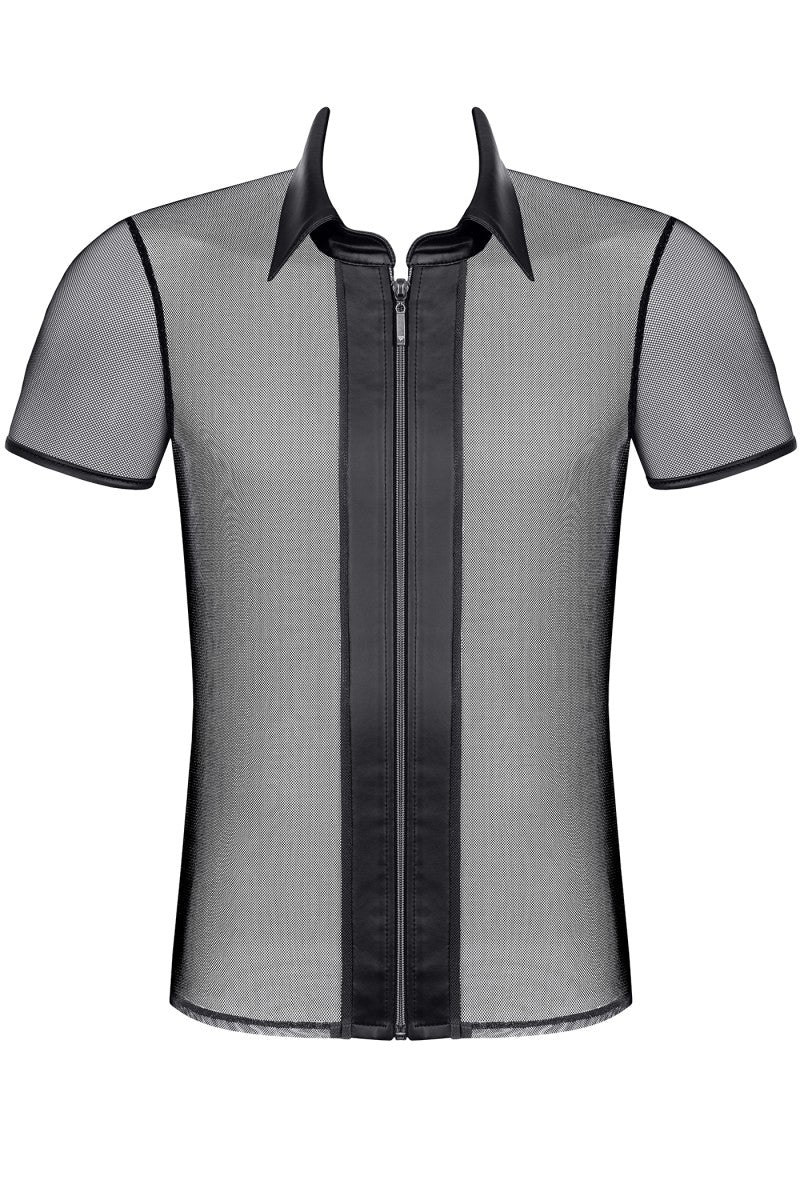 RMUgo Shirt Detailansicht – Stehkragen und Wetlook-Reißverschluss
