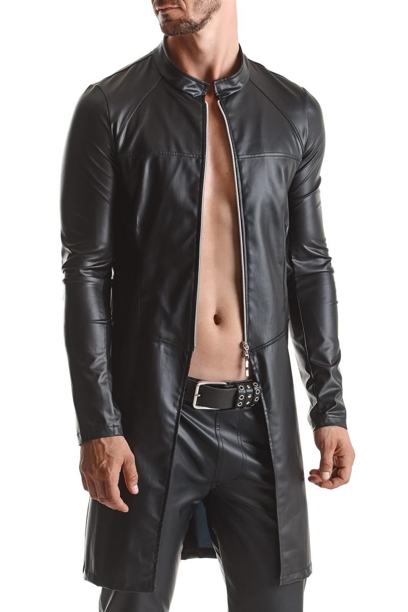 Extravagante Clubwear: schwarzer Wetlook Mantel für Herren