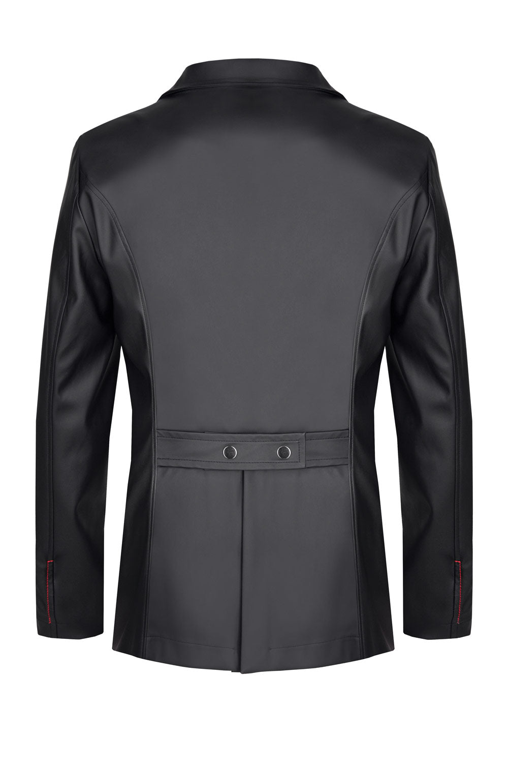 Detailansicht roter Alcantara-Patch mit Logo der Jacke RMNicola