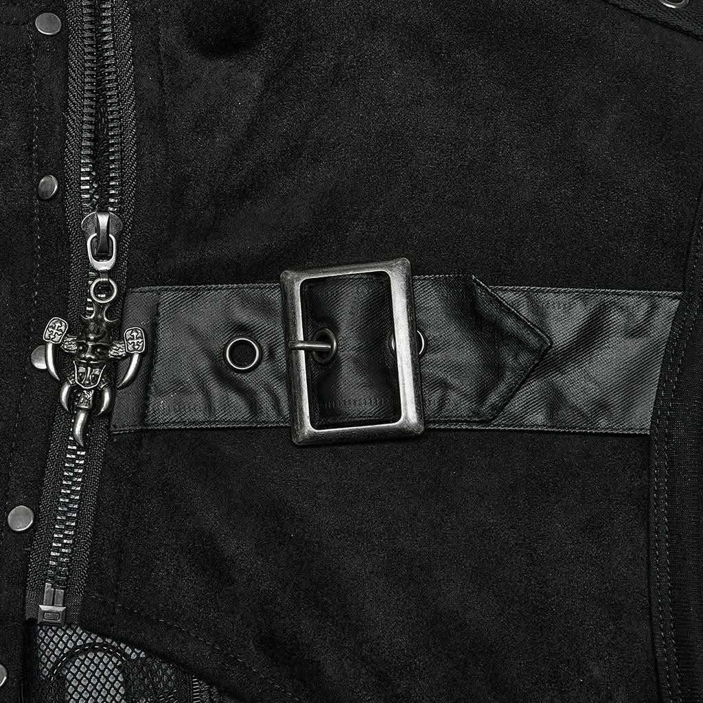 Hoher Kragen mit kurzem Reißverschluss am Dekolleté, maskuliner Punk-Stil