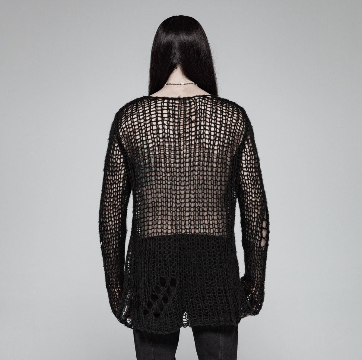PUNK RAVE Black Ruin Sweater – Heavy Destroyed Strickpullover mit Mohair-Anteil