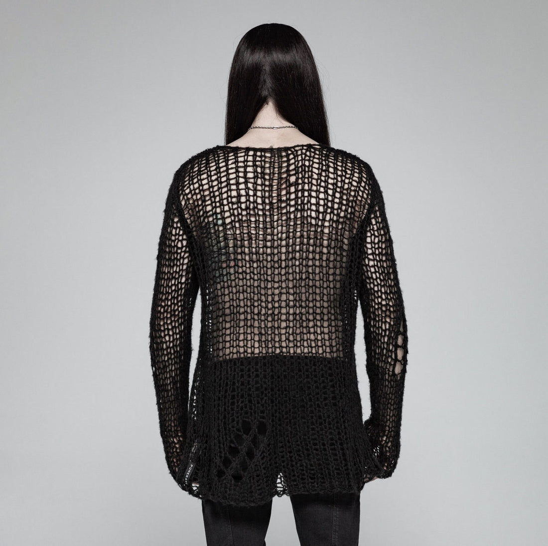 PUNK RAVE Black Ruin Sweater – Heavy Destroyed Strickpullover mit Mohair-Anteil