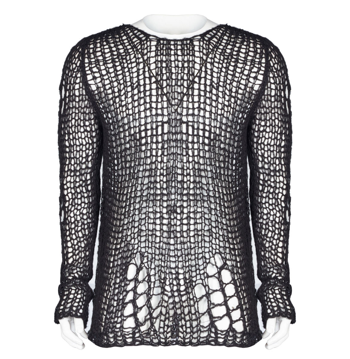 PUNK RAVE Black Ruin Sweater – Heavy Destroyed Strickpullover mit Mohair-Anteil