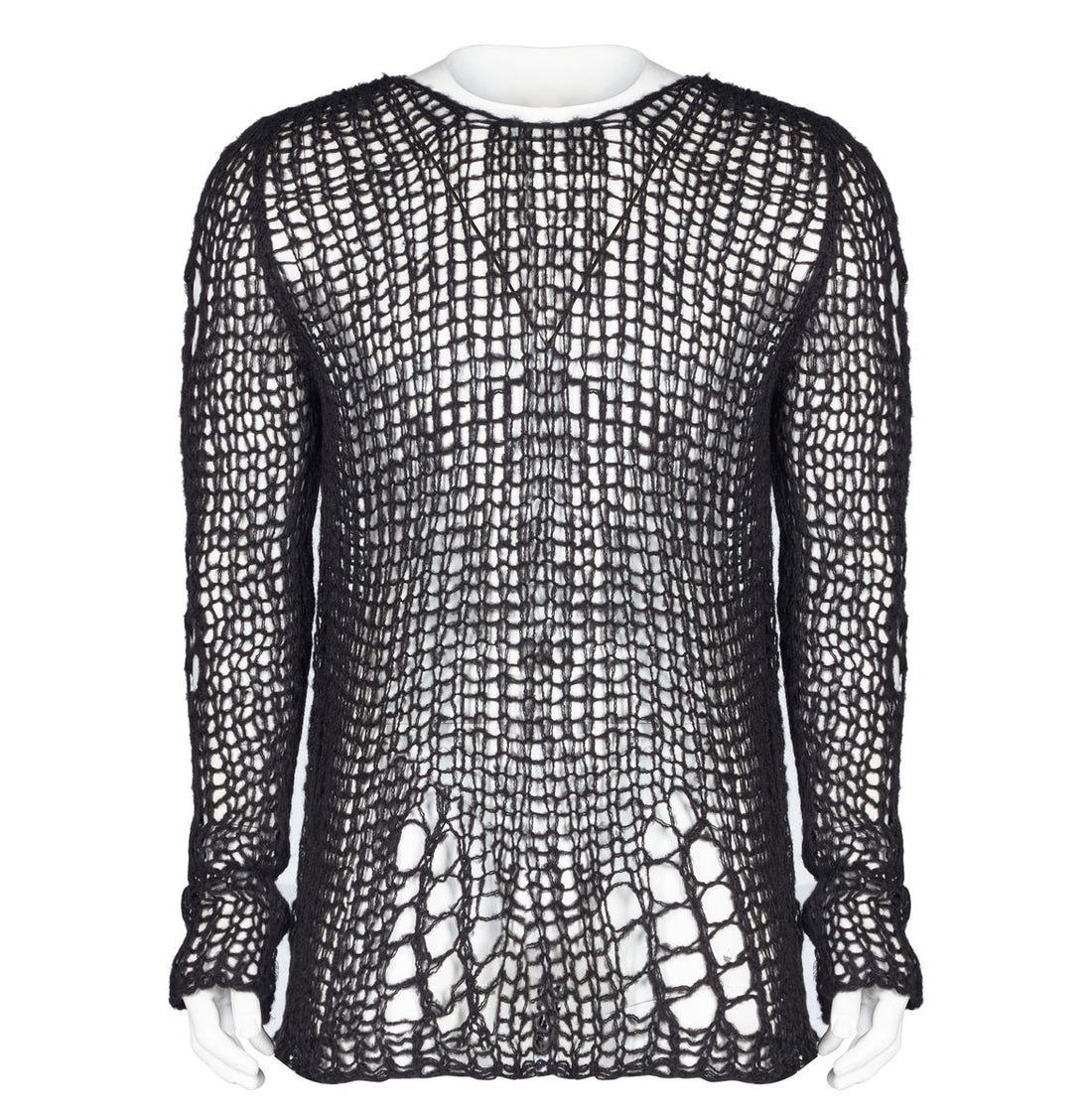 PUNK RAVE Black Ruin Sweater – Heavy Destroyed Strickpullover mit Mohair-Anteil