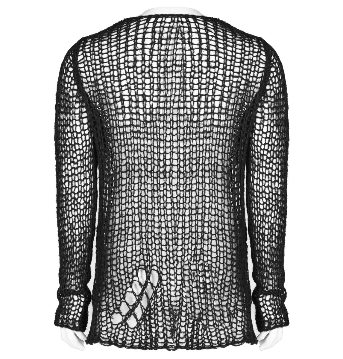 PUNK RAVE Black Ruin Sweater – Heavy Destroyed Strickpullover mit Mohair-Anteil